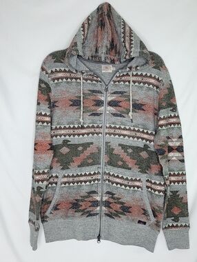 FAHERTY Indian Rug Southwestern Aztec Print Full Zip Men's  Hoodie MEDIUM